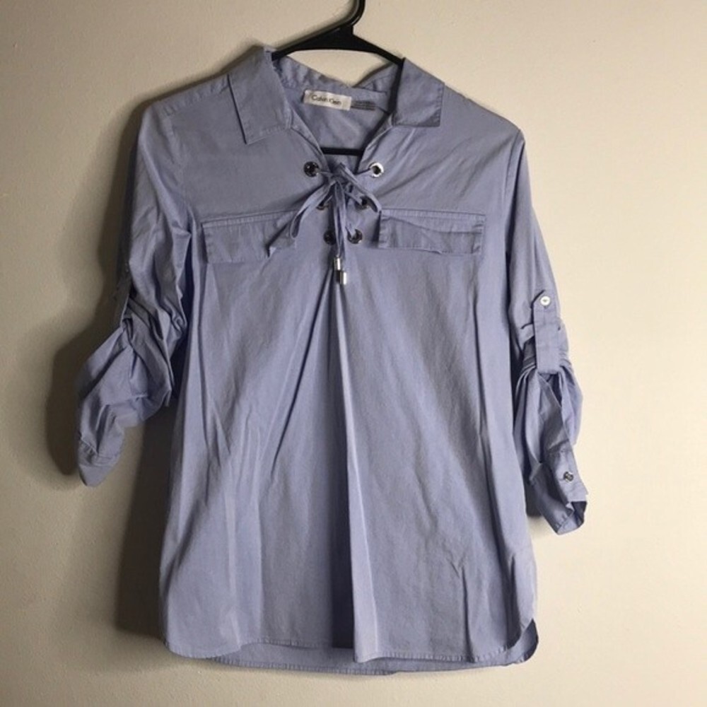 Calvin Klein Women's Lace‎ Up Poplin top size medium